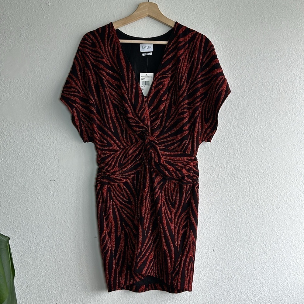 Saylor Soumin Ruby Red Sparkling Metallic Zebra Print Dress Sz. M NWT! - Picture 3 of 11